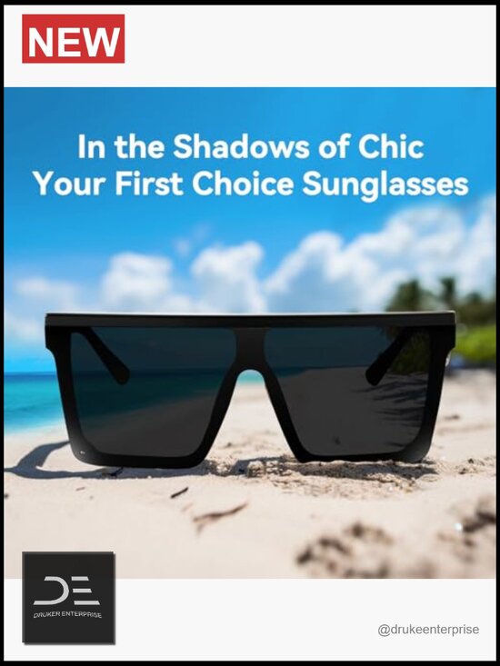 Oversized Square Sunglasses Flat Top Big Black Frame Unisex main image 5